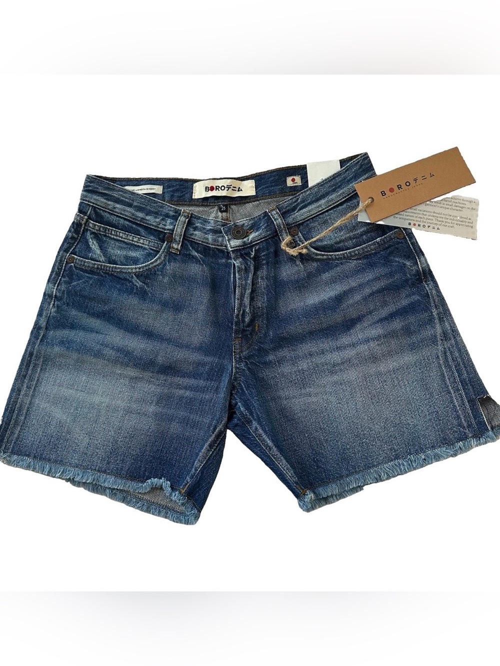 NWT Boro "Walk With Me" Denim Mid-Length Jean Shorts-25 Selvedge Distressed